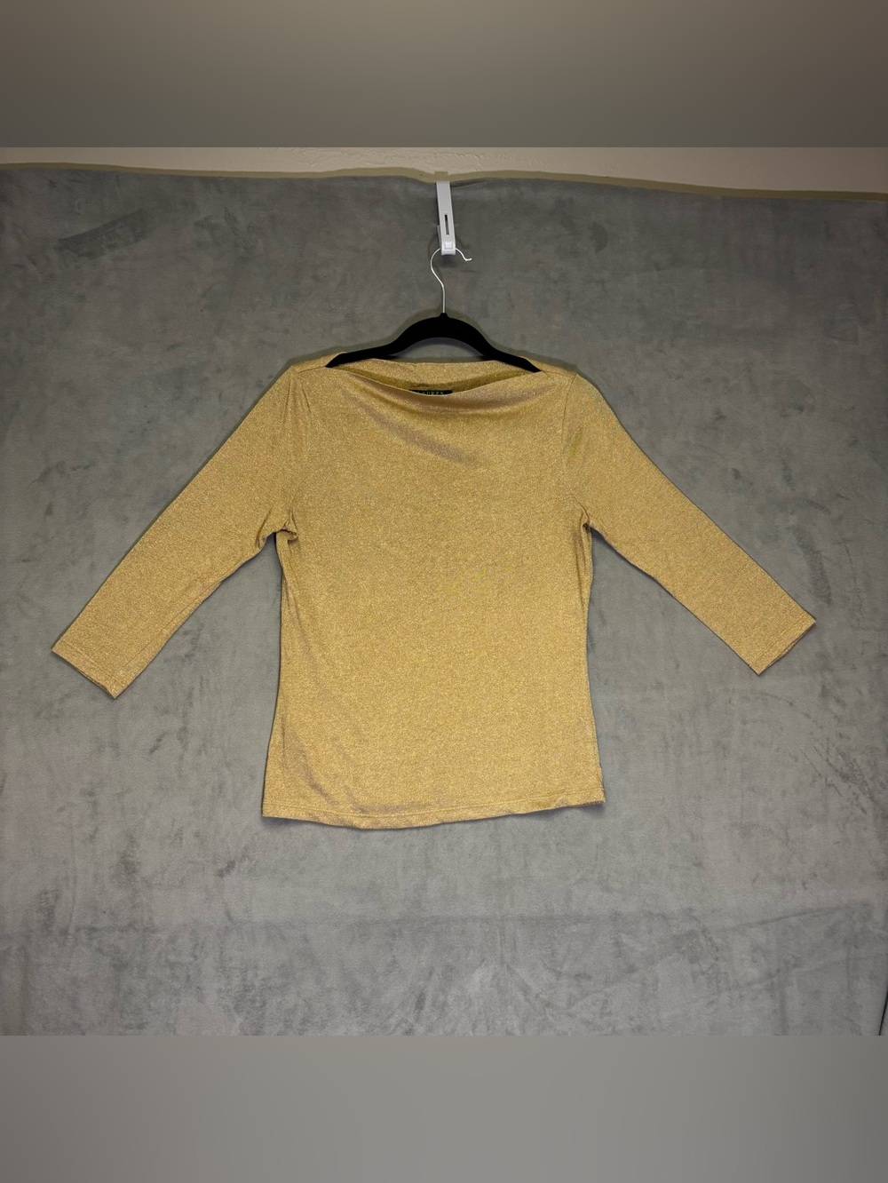 Ralph Lauren Women’s Gold Metallic Blouse Shirt Top Size Small 3/4 Sleeve